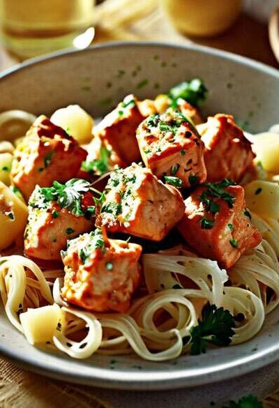 Garlic Butter Chicken Bites with Creamy Parmesan Pasta Recipe