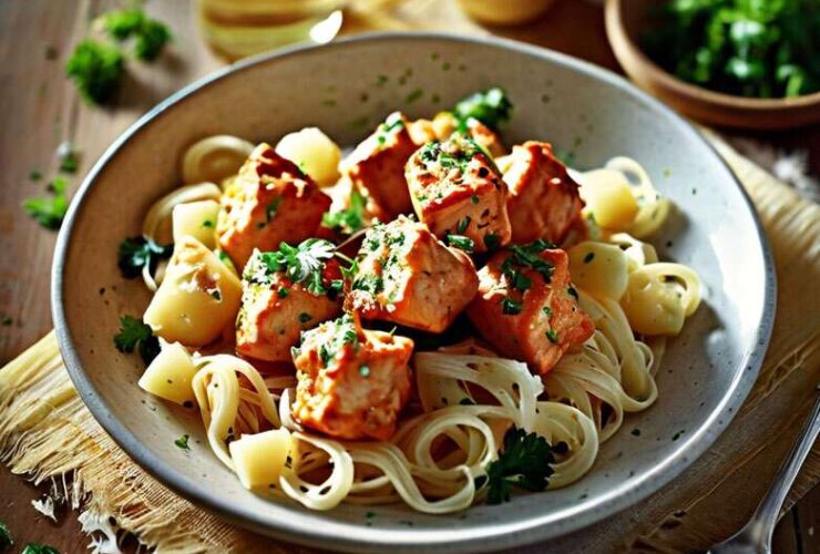 Garlic Butter Chicken Bites with Creamy Parmesan Pasta Recipe