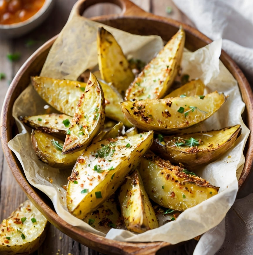 Baked Garlic Parmesan Potato Wedges Recipe
