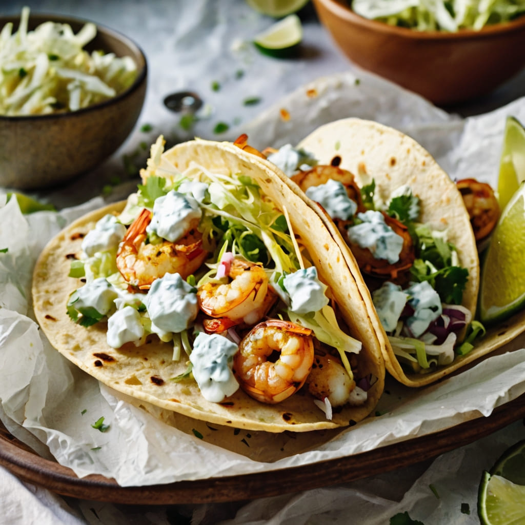 Spicy Shrimp Tacos with Creamy Slaw