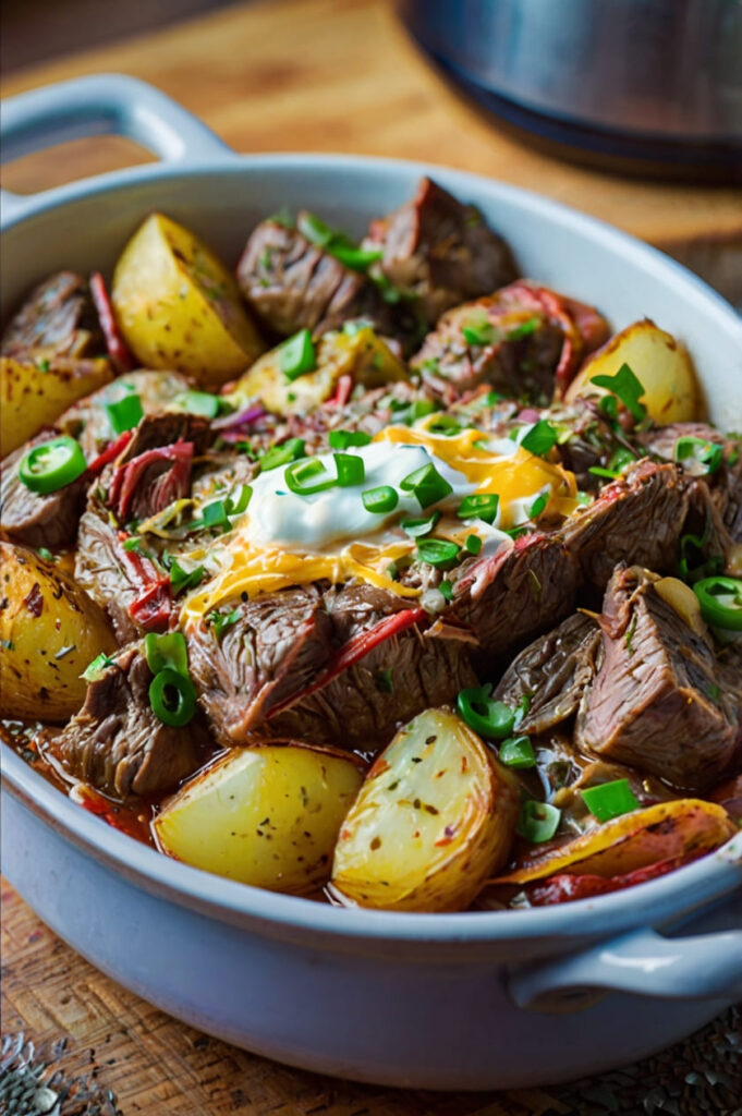 Crockpot Loaded Steak and Potato Bake Recipe