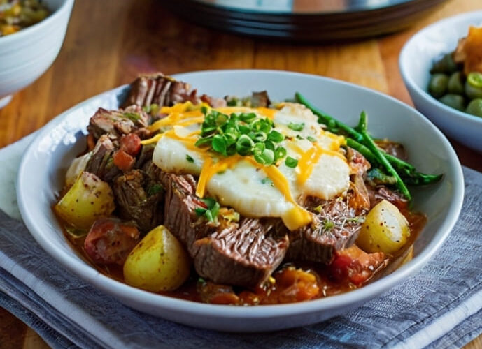 Crockpot Loaded Steak and Potato Bake Recipe