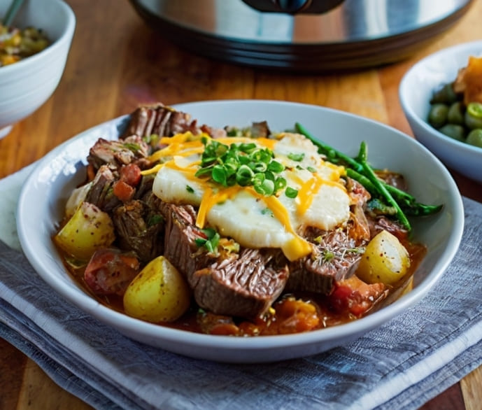 Crockpot Loaded Steak and Potato Bake Recipe