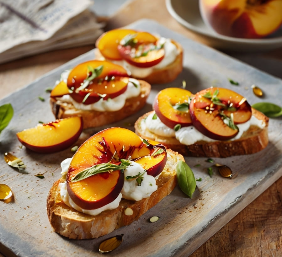 Peach and Burrata Crostini