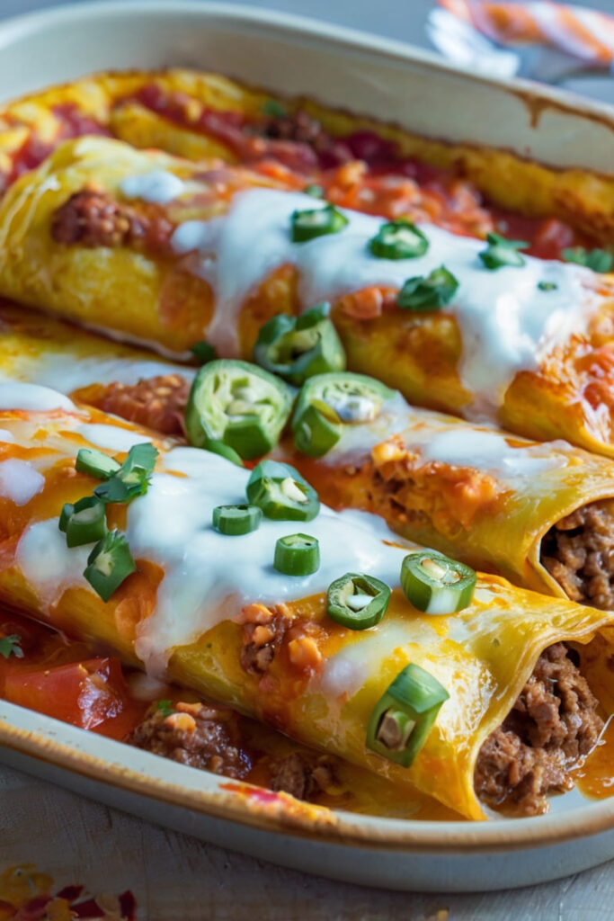 Cheesy Ground Beef Enchiladas Recipe