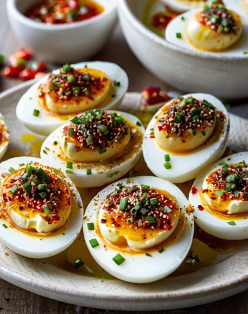 Spicy Chili Garlic Deviled Eggs Recipe
