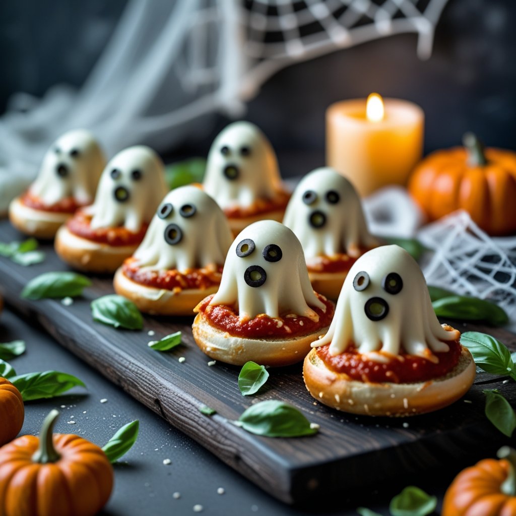Ghostly Pizza Bagels
