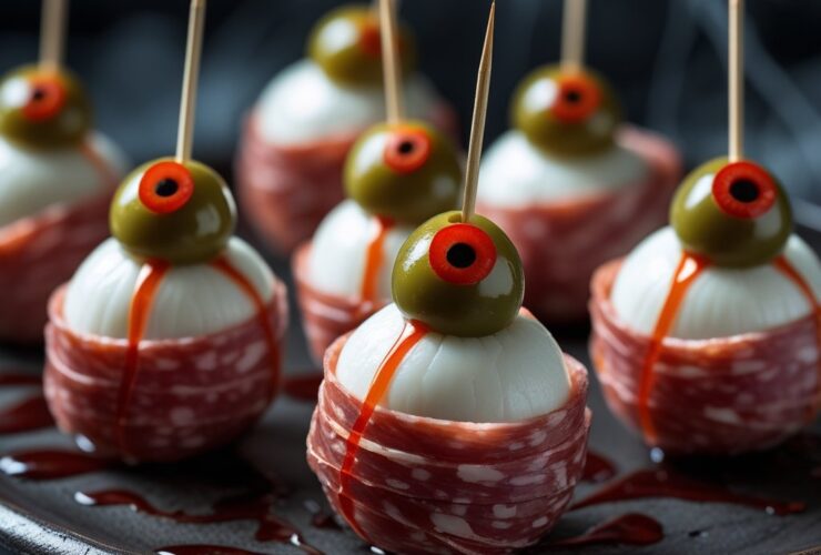 Spooky Skewered Salami Eyeballs Recipe