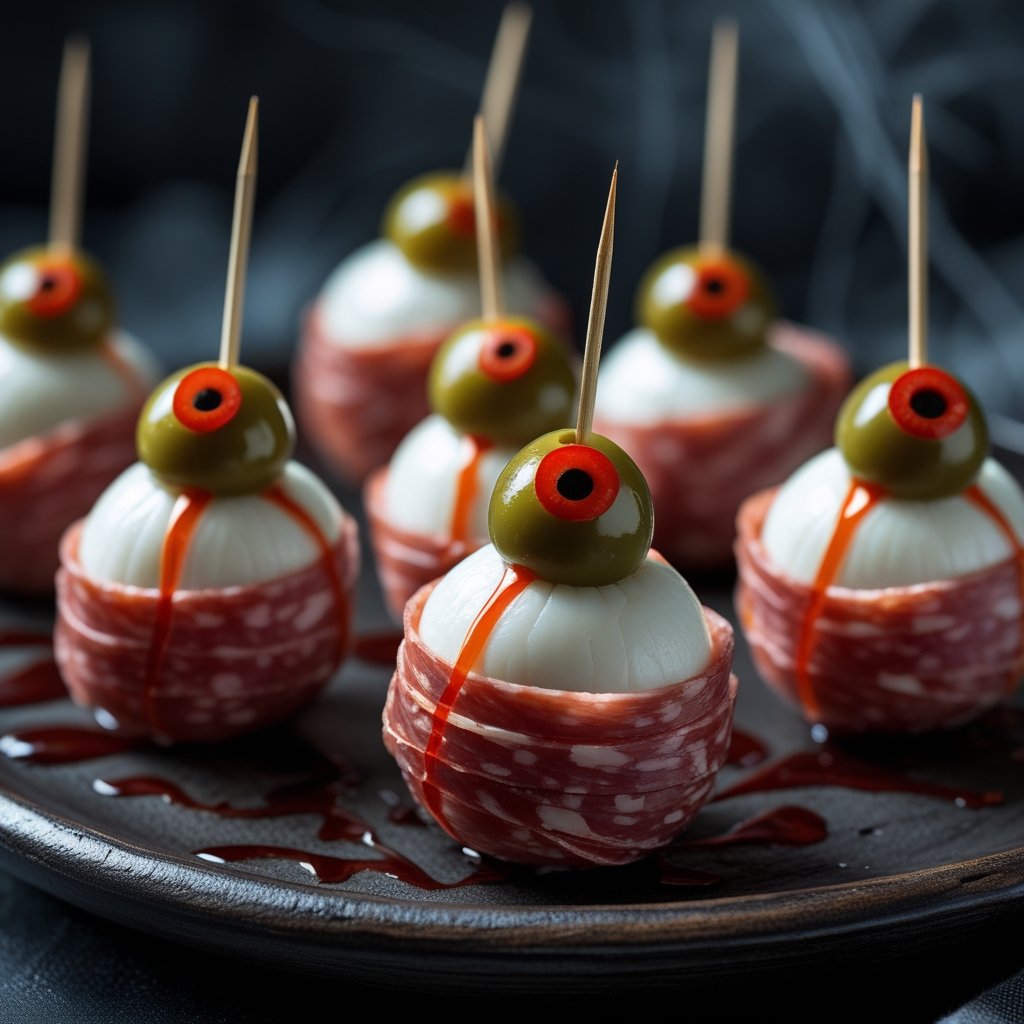 Spooky Skewered Salami Eyeballs Recipe