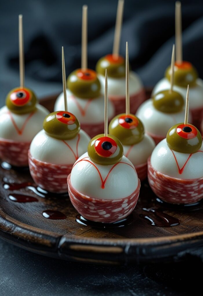 Spooky Skewered Salami Eyeballs Recipe