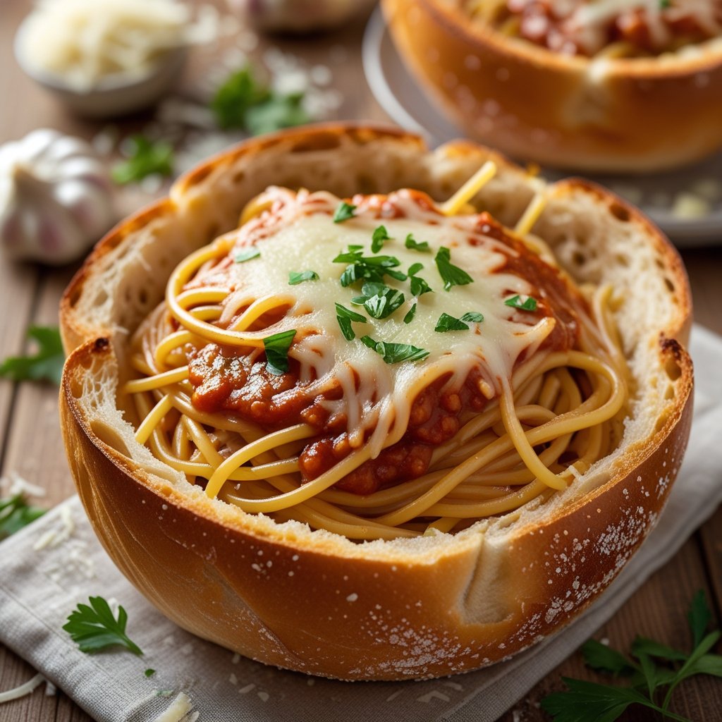 Garlic Bread Spaghetti Bowls Recipe