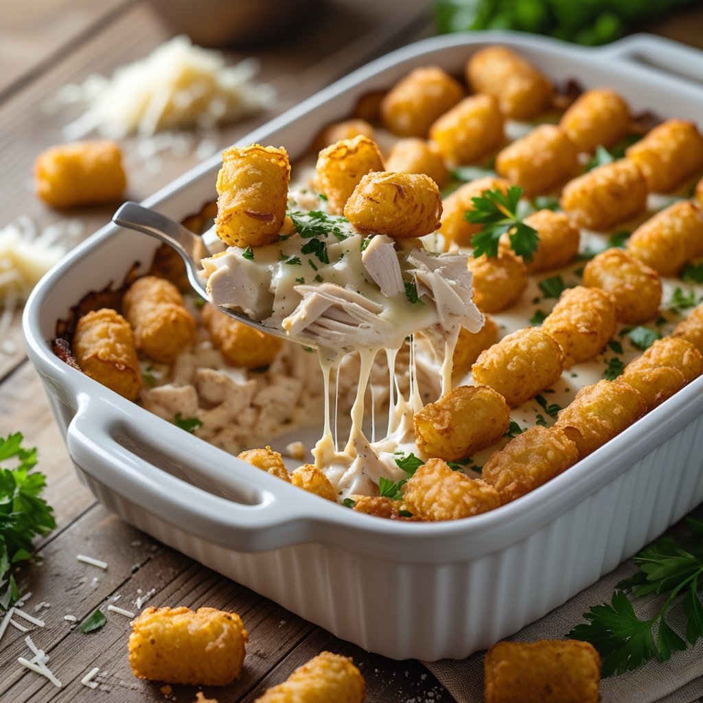 Chicken Alfredo Tater Tot Casserole Recipe