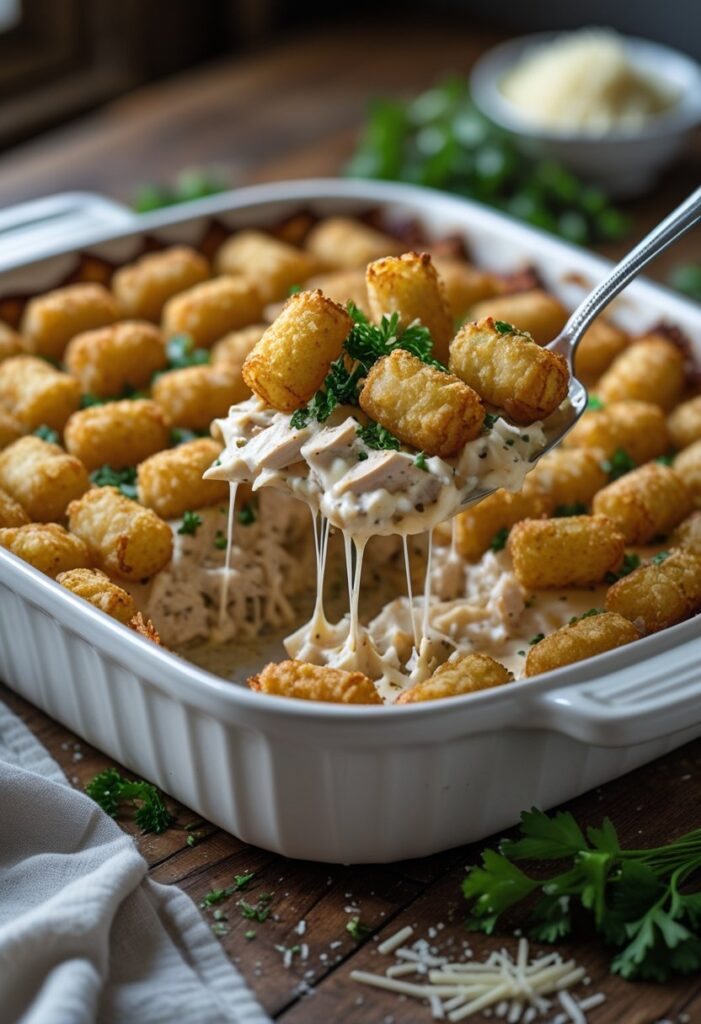 Chicken Alfredo Tater Tot Casserole Recipe