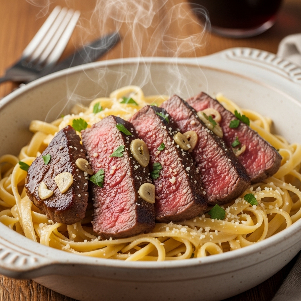 Garlic Butter Steak Pasta Recipe
