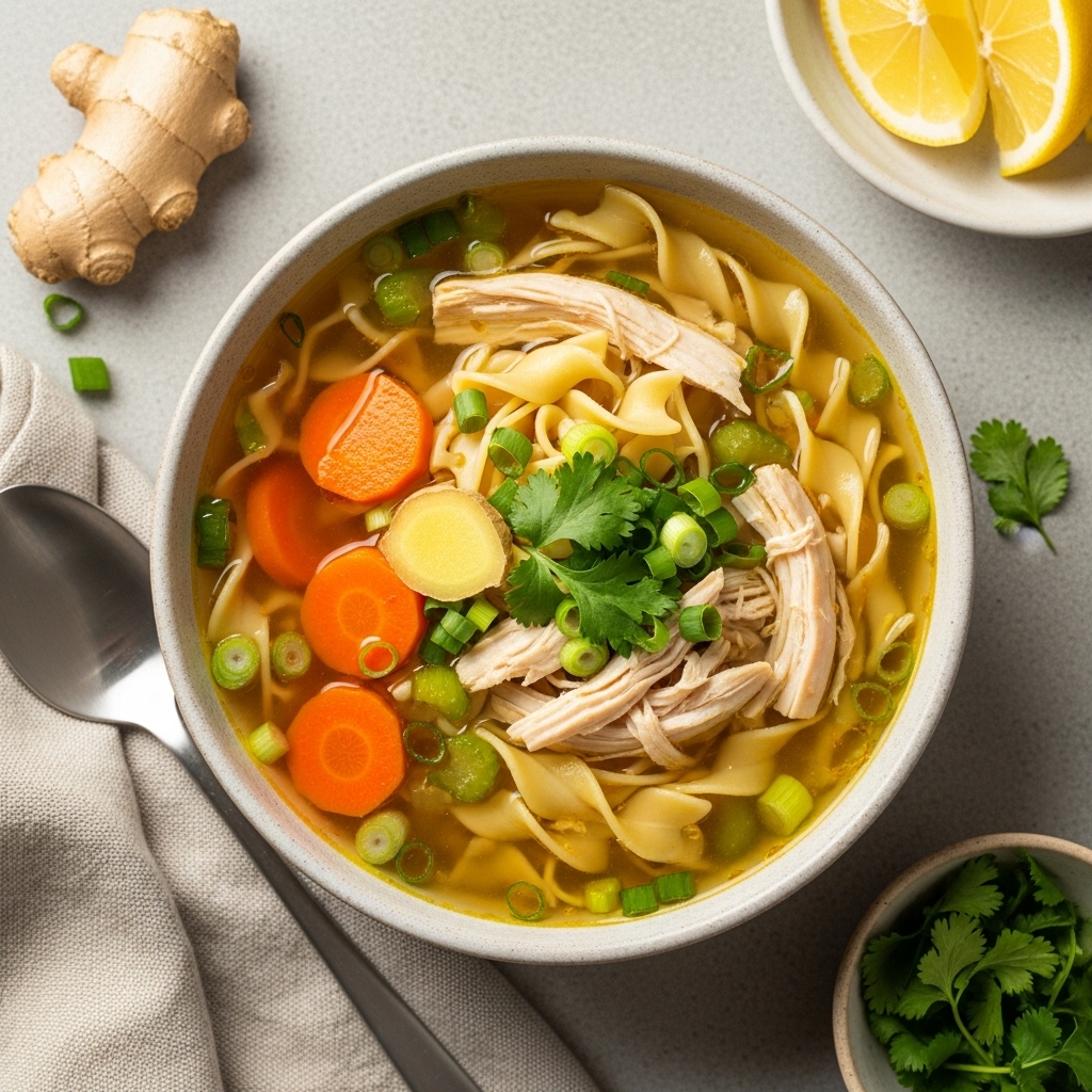 Ginger Garlic Chicken Noodle Soup Recipe