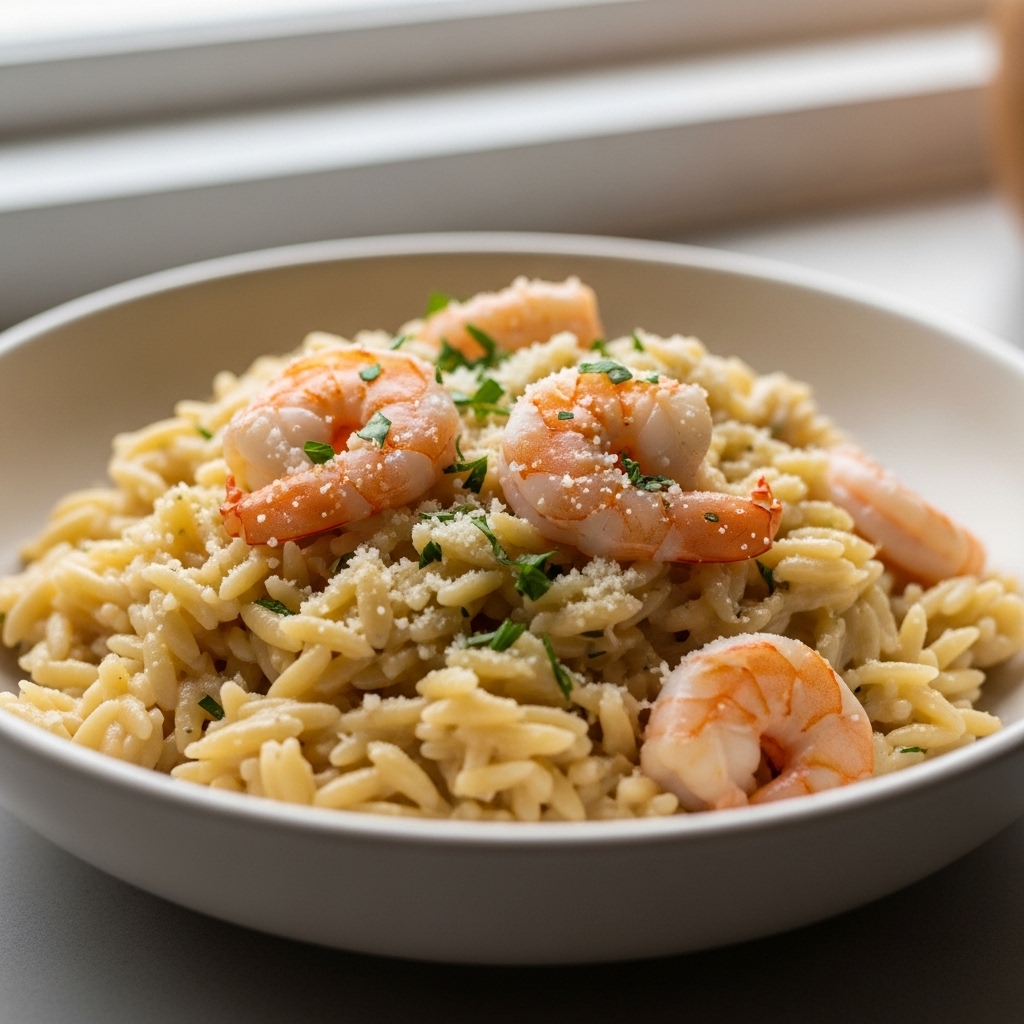 One Pan Parmesan Orzo with Shrimp Recipe