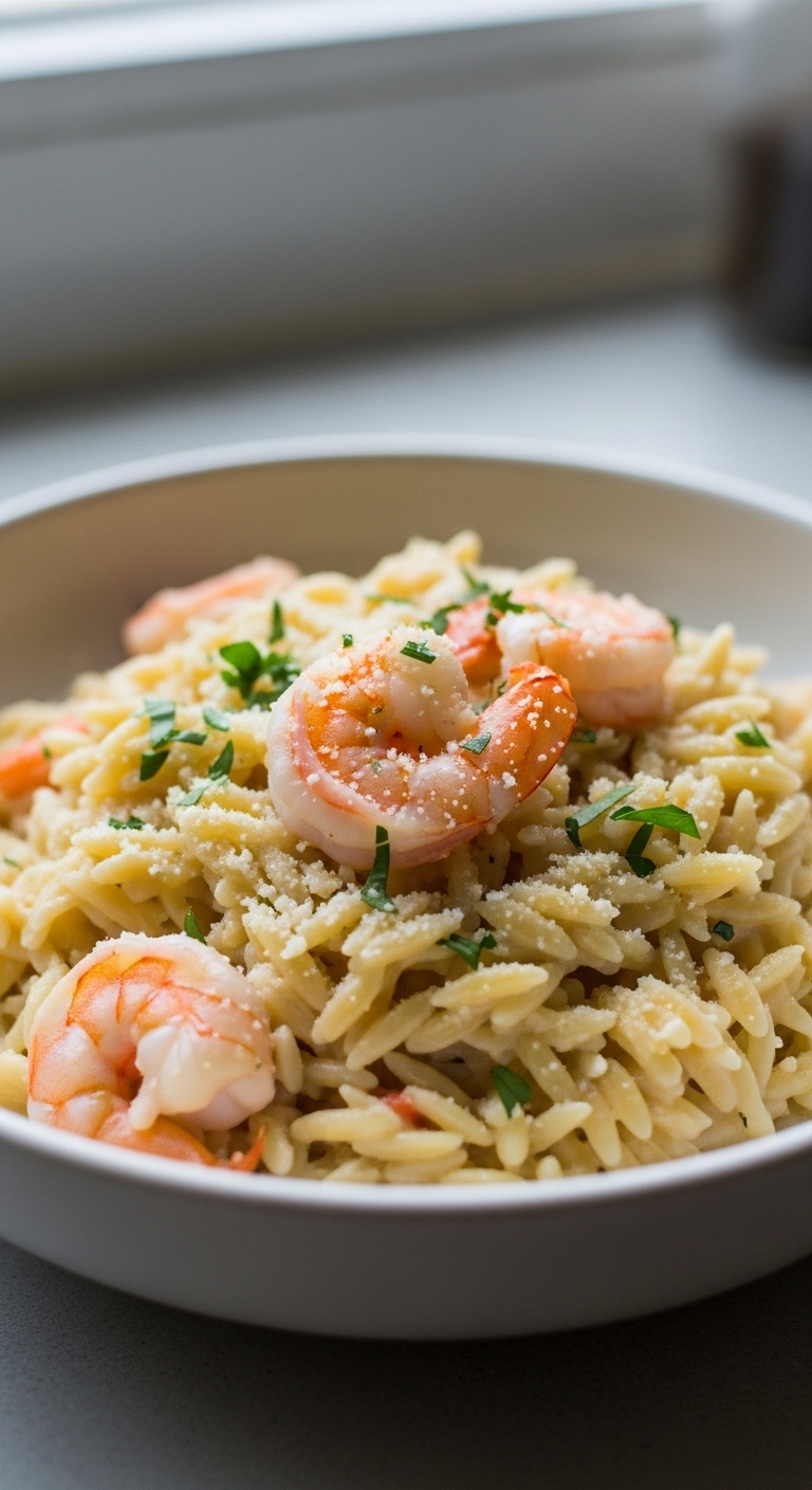 One Pan Parmesan Orzo with Shrimp Recipe